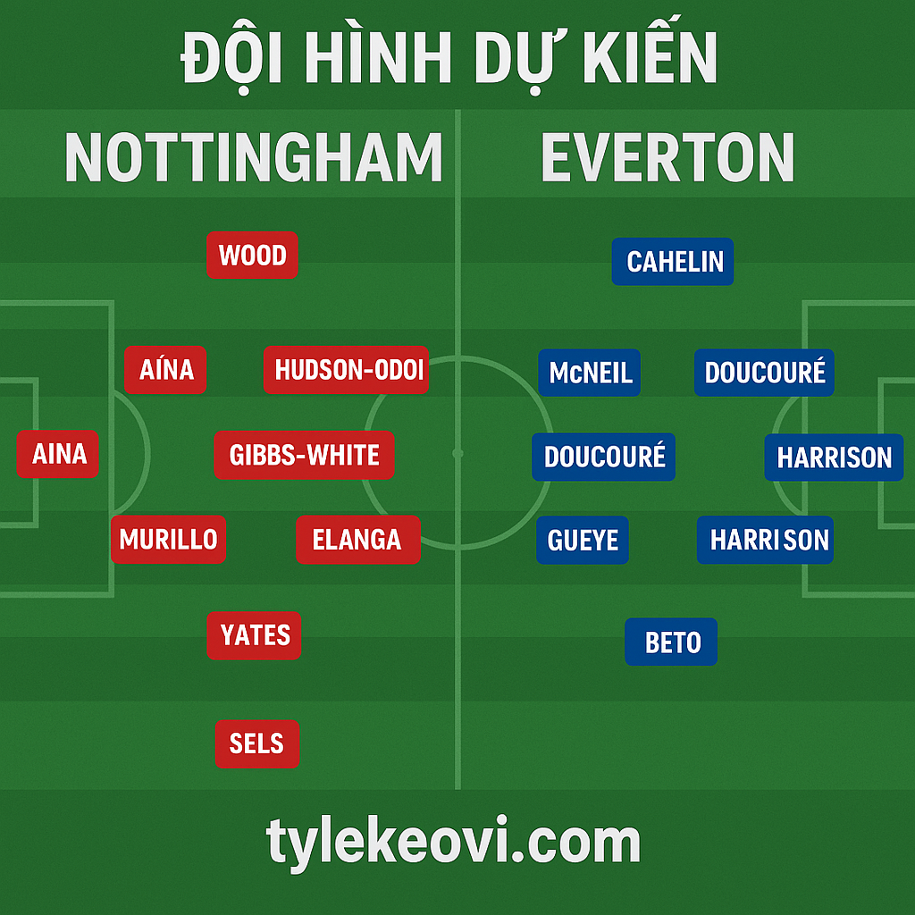 Đội hình dự kiến Nottingham vs Everton 